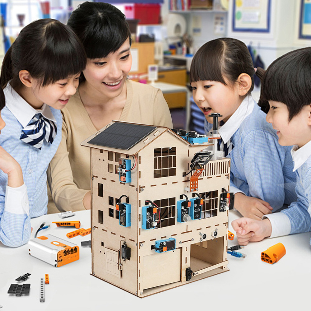 Home Automation Diy Kit - ชุดบ้านอัจฉริยะ STEM DIY AI ชุดหุ่นยนต์อิเล็กทรอนิกส์บ้านไม้แบบตั้งโปรแกรมได้ ชุดอุปกรณ์